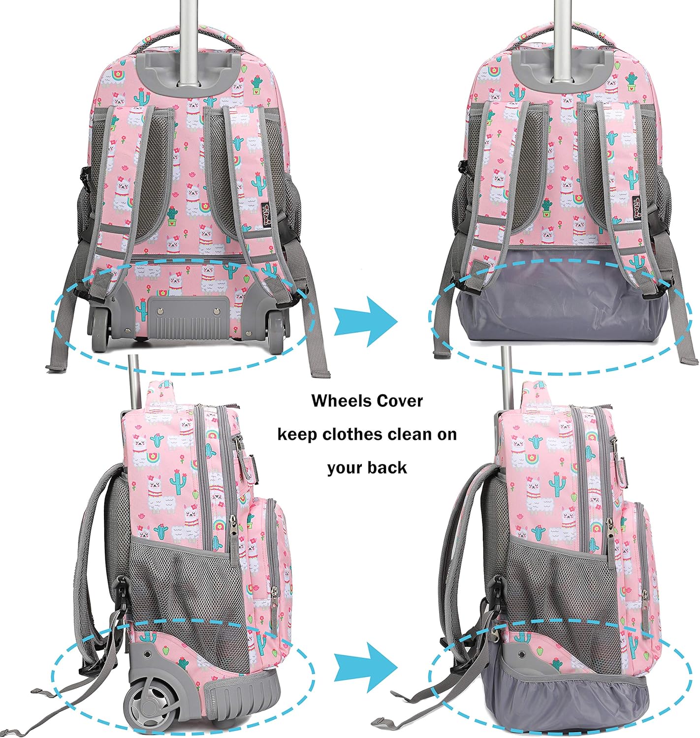 Tilami Rolling Backpack 18 inch Wheeled Laptop Backpack School College Student Travel Trip Boys and Girls, Alpaca