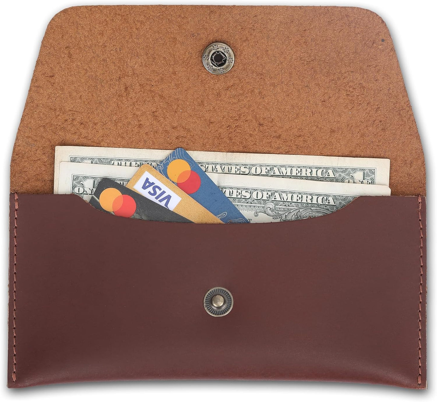Leather Currency Pouch Dollar Bills Organiser Handmade Travel Wallet Utility Money Pouch Cash Currency Envelope(Tan)