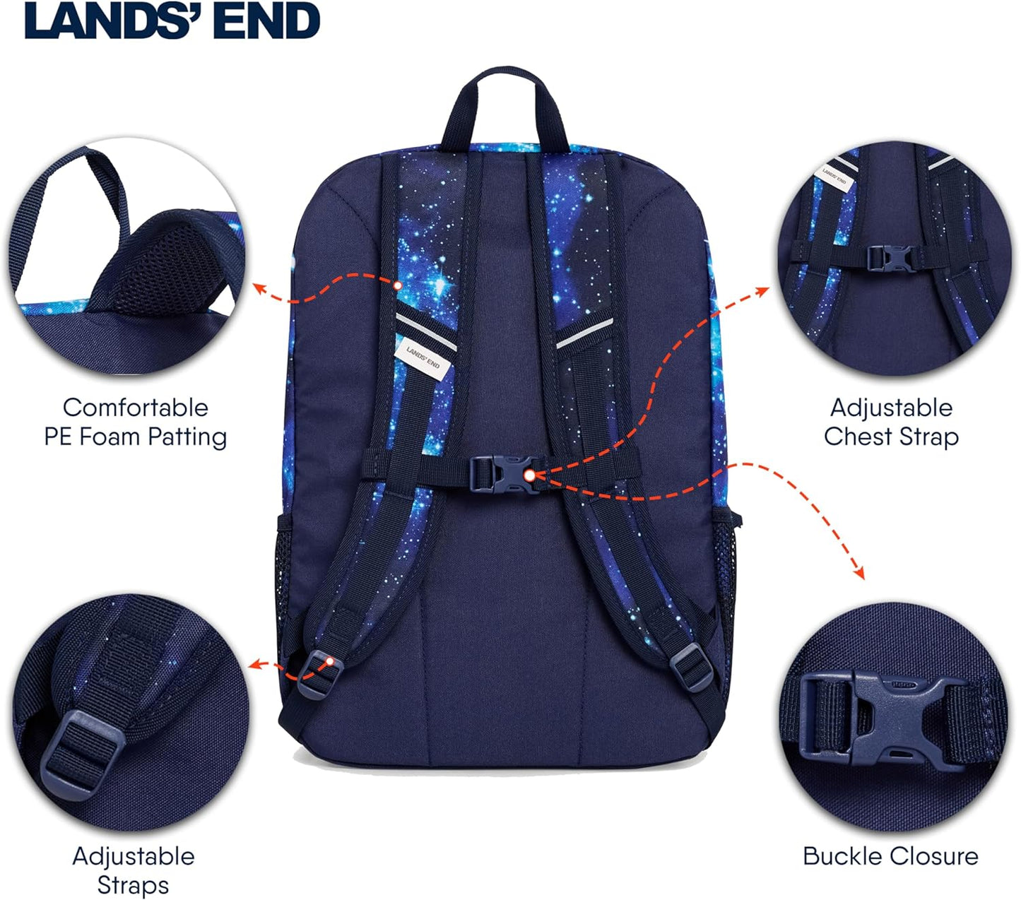 Lands' End Unisex Kids Medium ClassMate Lightweight Durable Elementary School Backpack, Pro Star Navy