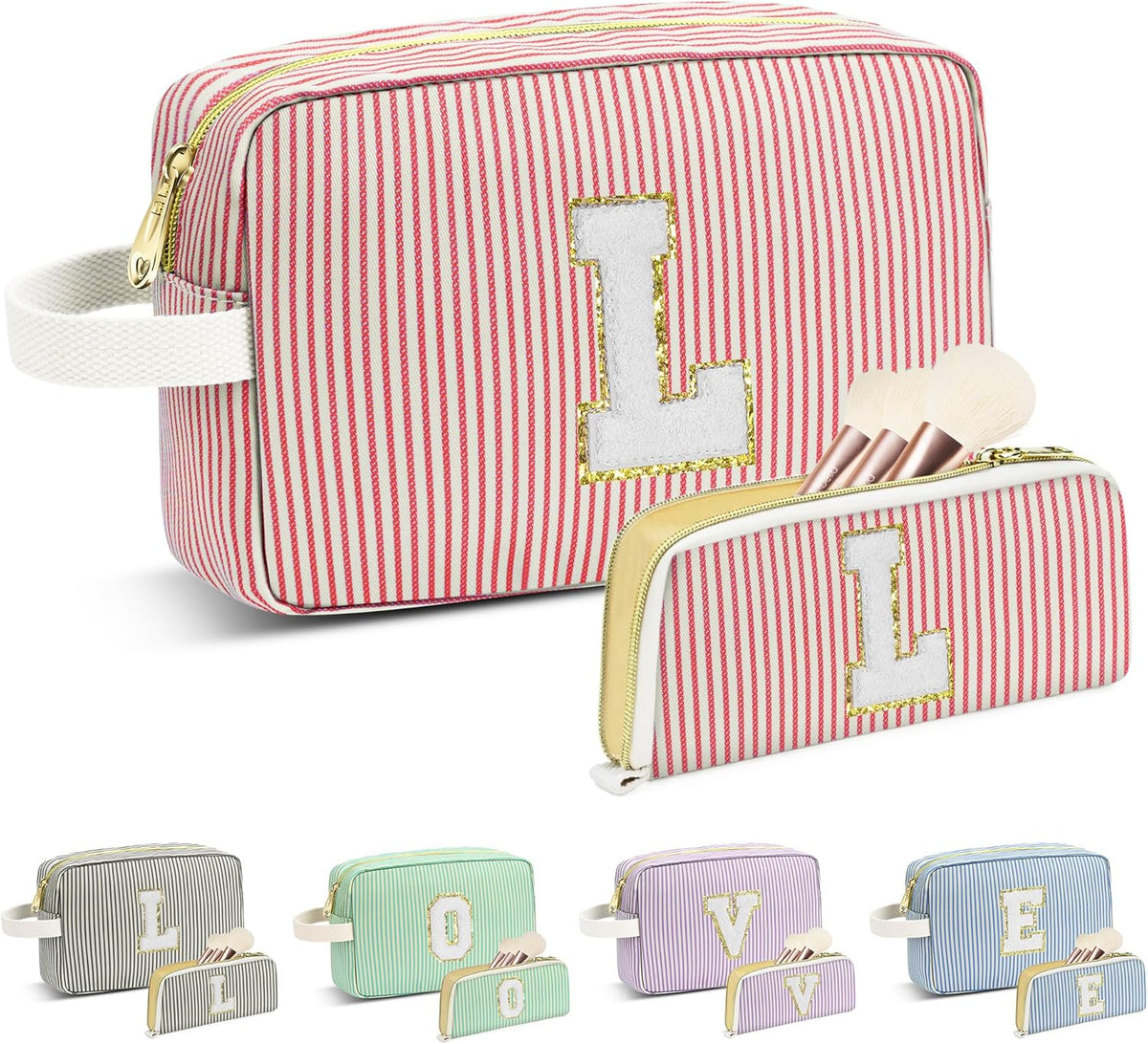 Travel Makeup Bag Christmas Gifts for Women Girl Teens, Personalized Initial Makeup Bag for Cute