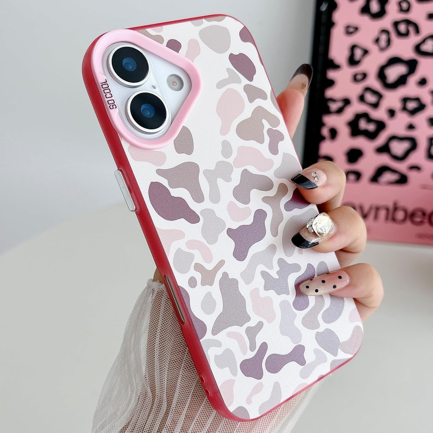 for iPhone 17 Case, Vintage Camo Pattern Design for Men Boys Teens, Cool Camouflage Shockproof Protective Cover for Girls Women - Pink