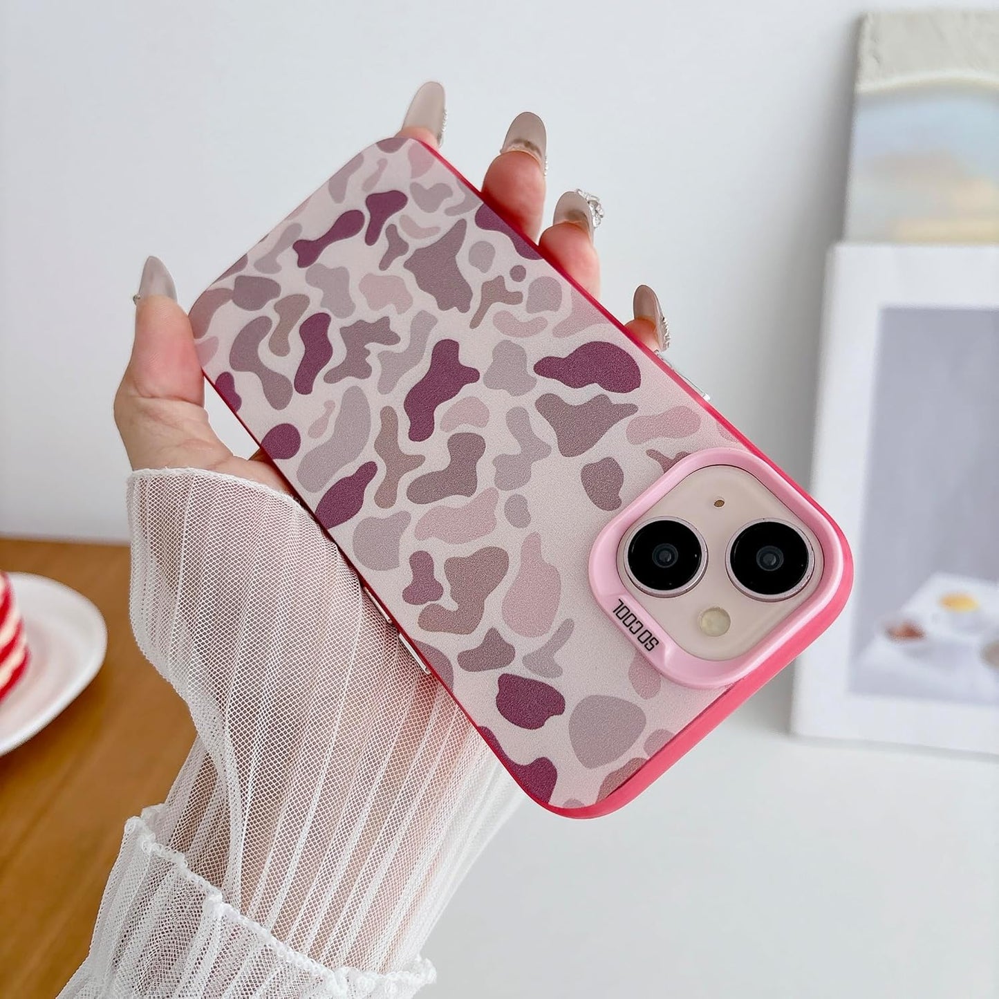 for iPhone 15 Case, Vintage Camo Pattern Design for Men Boys Teens, Cool Camouflage Shockproof Protective Cover for Girls Women - Pink