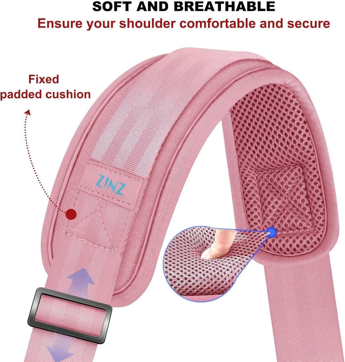 ZINZ 60" Universal Bag Strap with Ultra-Thick Fixed Breathable Pad Adjustable Heavy-Duty Shoulder