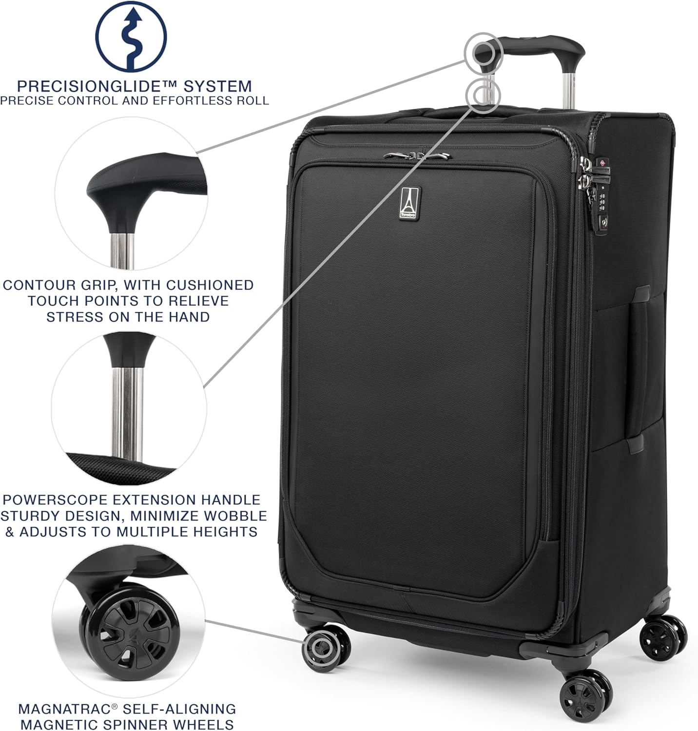 Travelpro Crew Classic Lightweight Softside Expandable Checked Luggage, 8 Wheel Spinner Suitcase