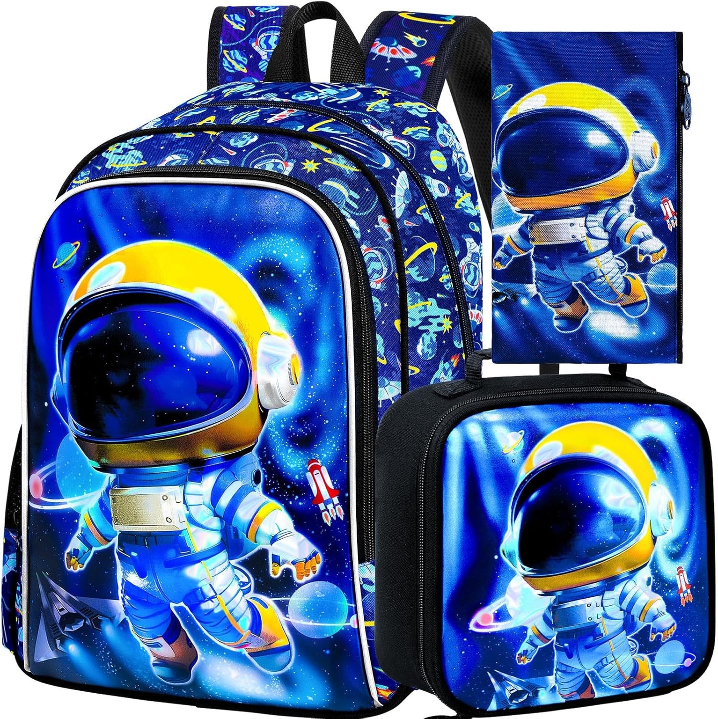 3PCS Dinosaur Backpack for Boys, 16 Inch Kids Water Resistant Preschool Elementary Kindergarten Bookbags and Lunch Box