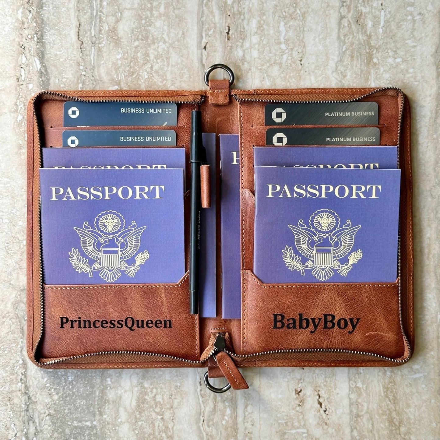 Personalized Leather Passport Holder, Handmade Travel Wallet with Card Slots, Pen Slot | Protector