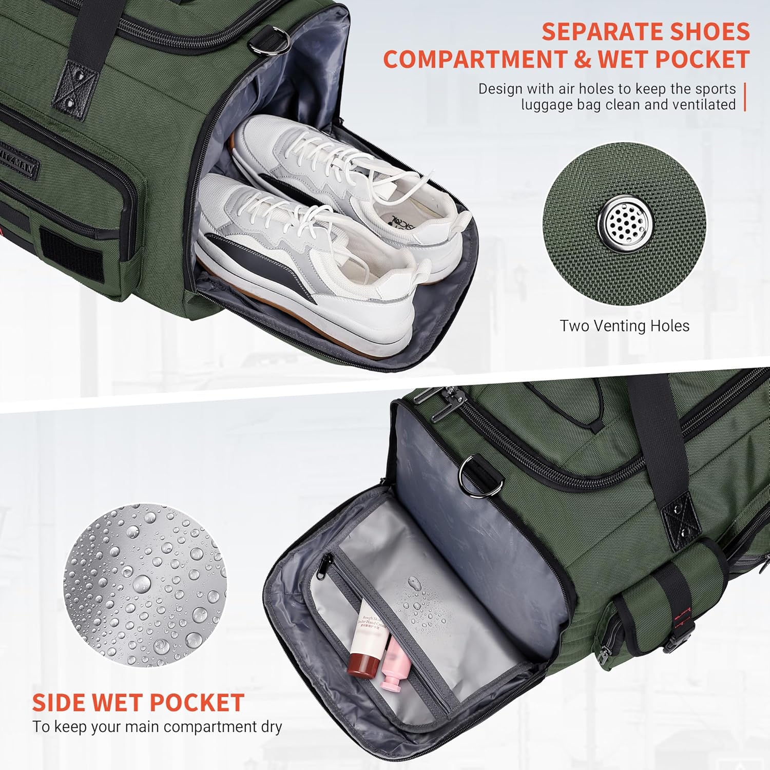 WITZMAN Travel Duffel Bags for Men Large Carry On Weekender Overnight Bag 3 in 1 Backpack with Shoe