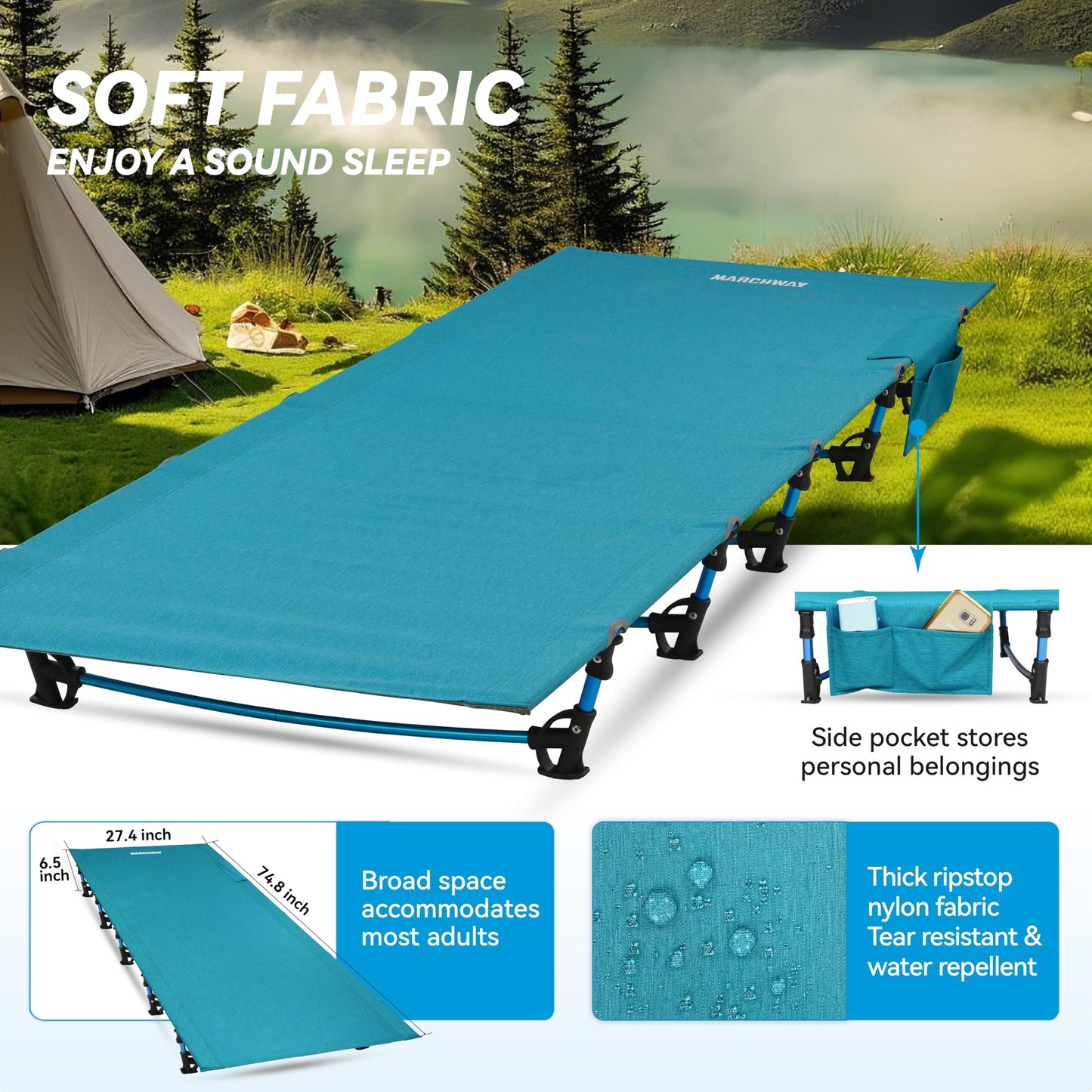 MARCHWAY Ultralight Folding Tent Camping Cot Bed, Portable Compact for Outdoor Travel, Base Camp