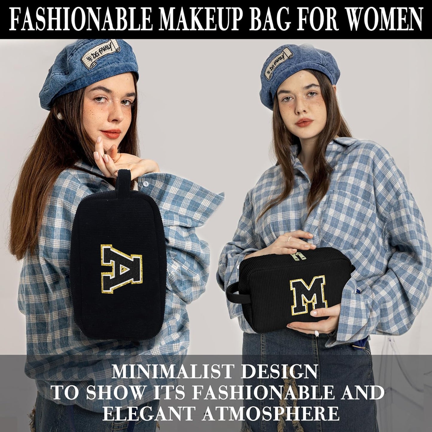 YOOLIFE Initial Travel Makeup Bag Cosmetic Bag - Teen Girl Gifts Trendy Stuff Friend Birthday Gifts for Women Teen Girl Kids