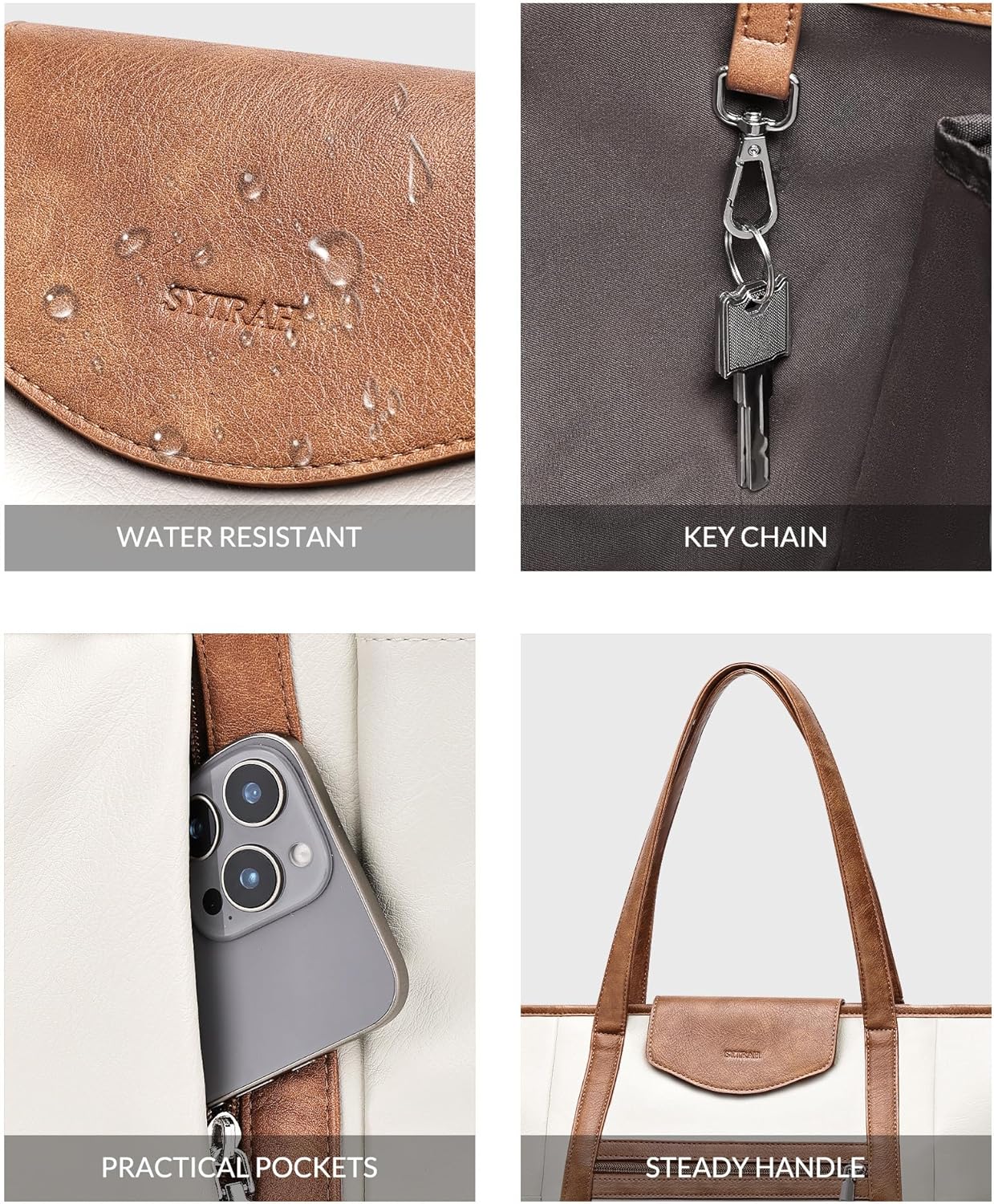 Laptop Bag for Women Designer Leather Laptop Backpack Purse, 16 inch Computer Tote Bags for Work Travel with Satchel Purse Beige Brown