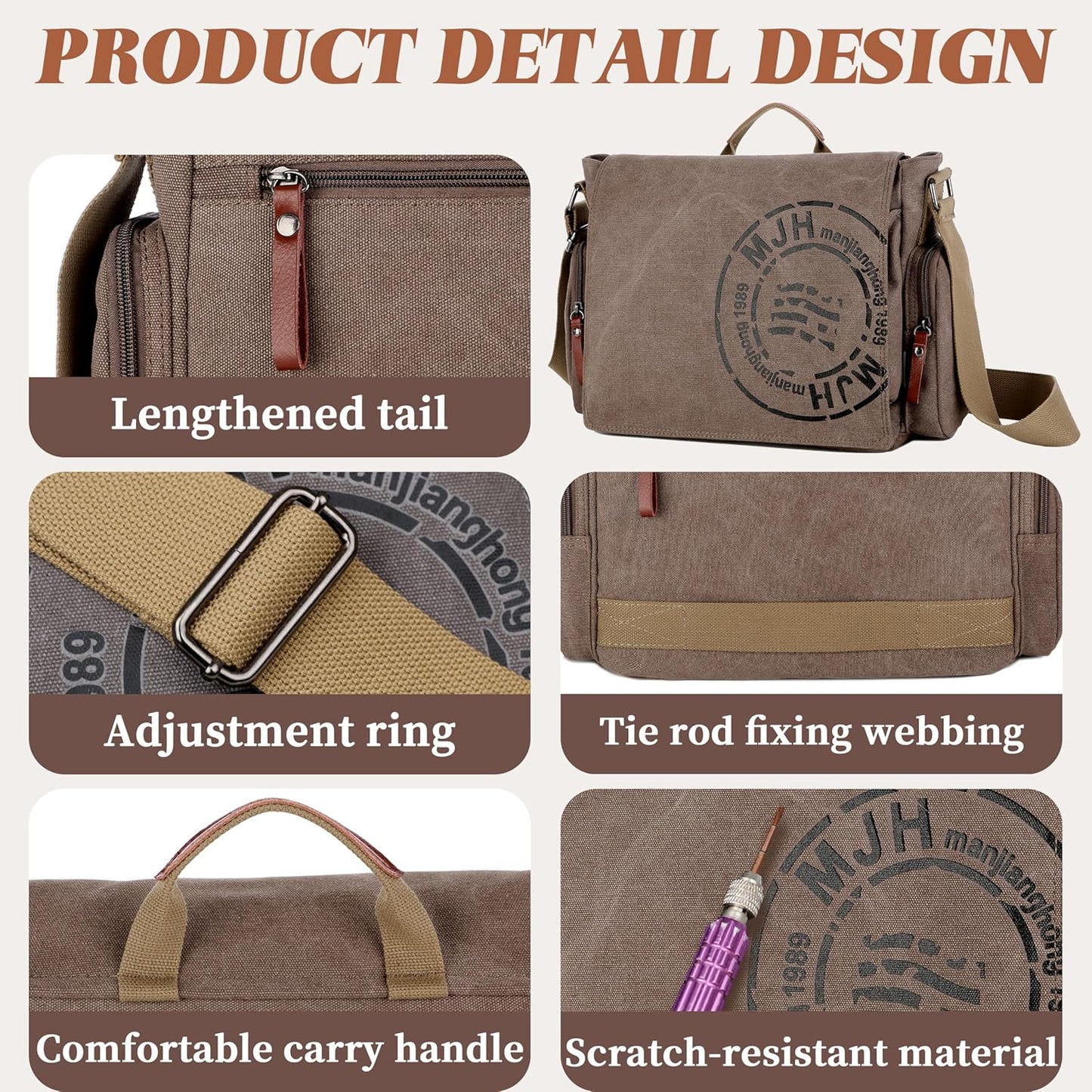 FSD.WG Satchel Messenger Bag for Men Canvas,Travel Shoulder bag 13.5" Laptop Bags