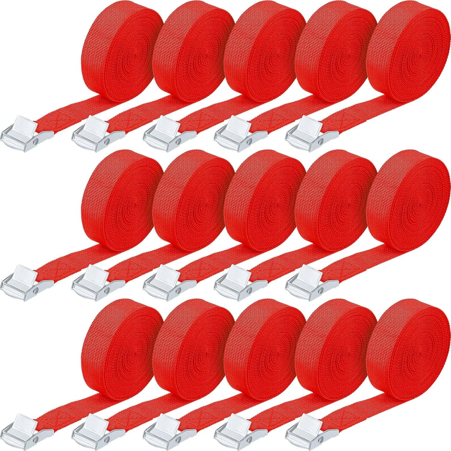 Riakrum 15 Pack 16 Feet Lashing Straps Adjustable Kayaks Tie Down Cam Buckle Straps with Buckles up to 250lbs for Cargo, Luggage, Motorcycles, Truck, Car Roof Rack, Sup Surfboard(Red)