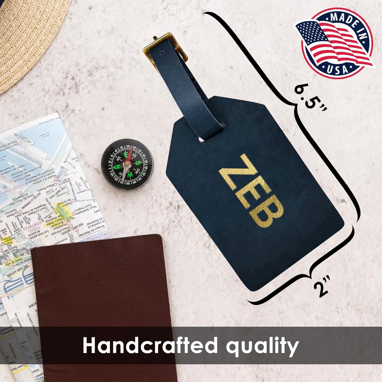 Northwind Custom Leather Luggage Tag – Personalized Monogram Travel Bag Tag, Handmade Premium Leather with Secure Strap, Unique Durable Travel Accessory Gift for Him and Her – Made in USA