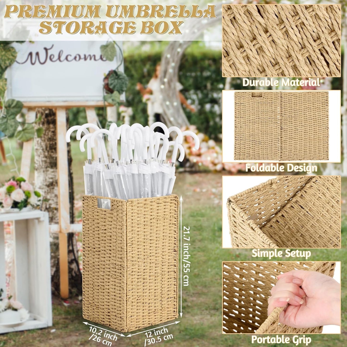 Aodaer Clear Wedding Umbrella with Foldable Storage Box Transparent Auto Open Stick Umbrellas Windproof Large Canopy Umbrella with J Hook Handle for Outdoor Activities, Wedding Photography