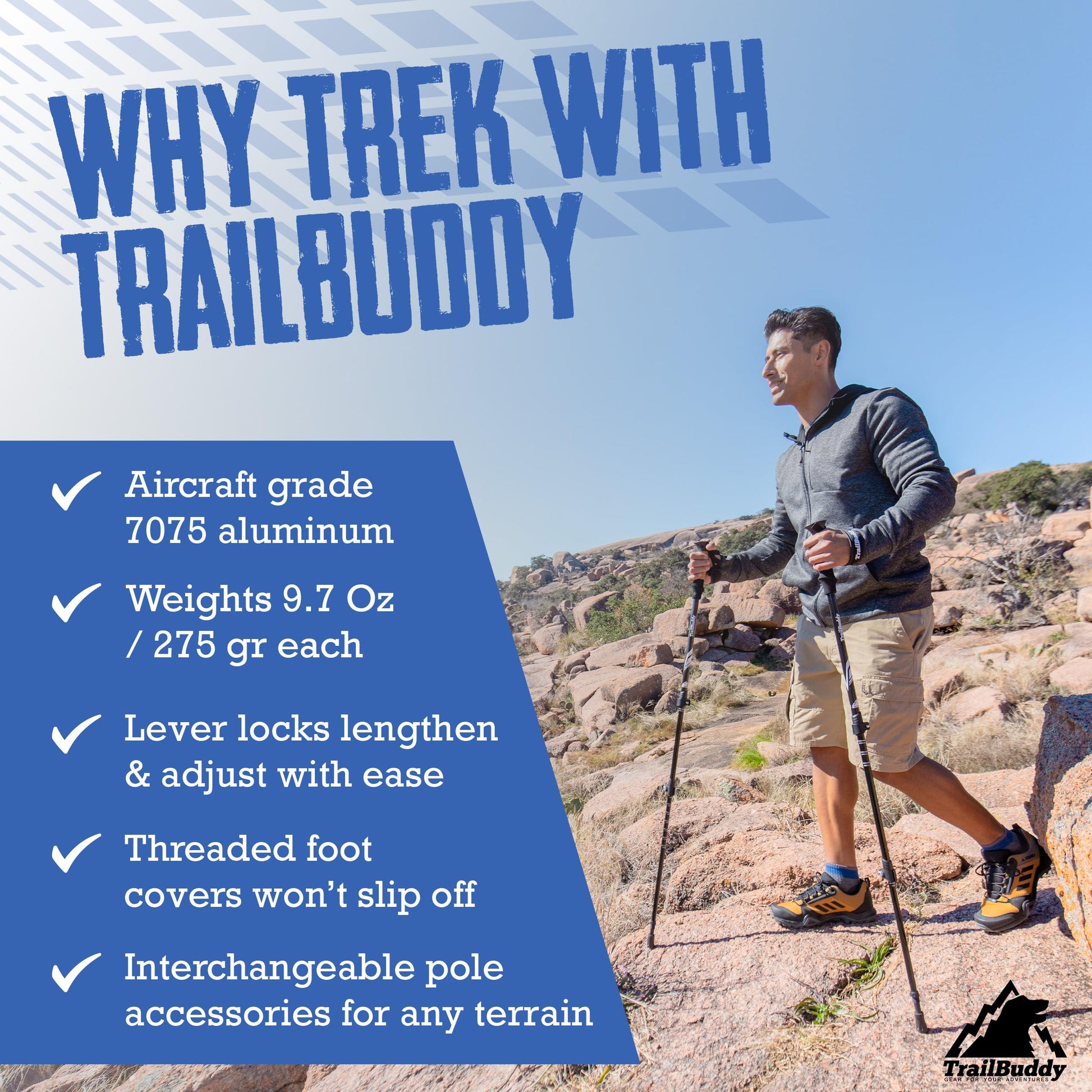 TrailBuddy Trekking Poles – Lightweight 7075 Aluminum Hiking Poles for Women, Men & Seniors