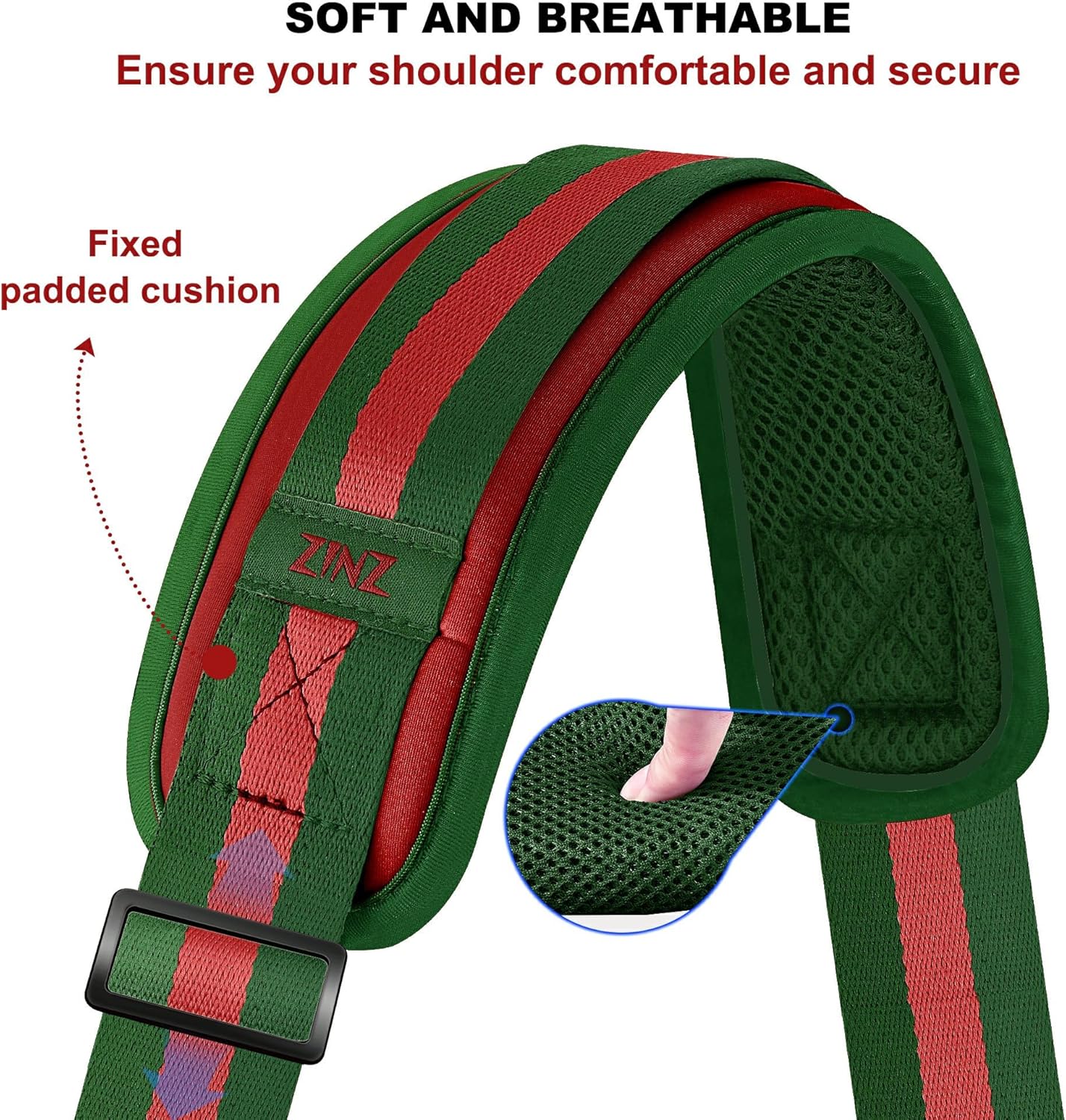 ZINZ Shoulder Strap - 59 Inch Universal Heavy-duty Adjustable Strap with Ultra-thick Fixed Breathable Pad for Laptop, Gym, Camera Bag and More - Stripe-RG