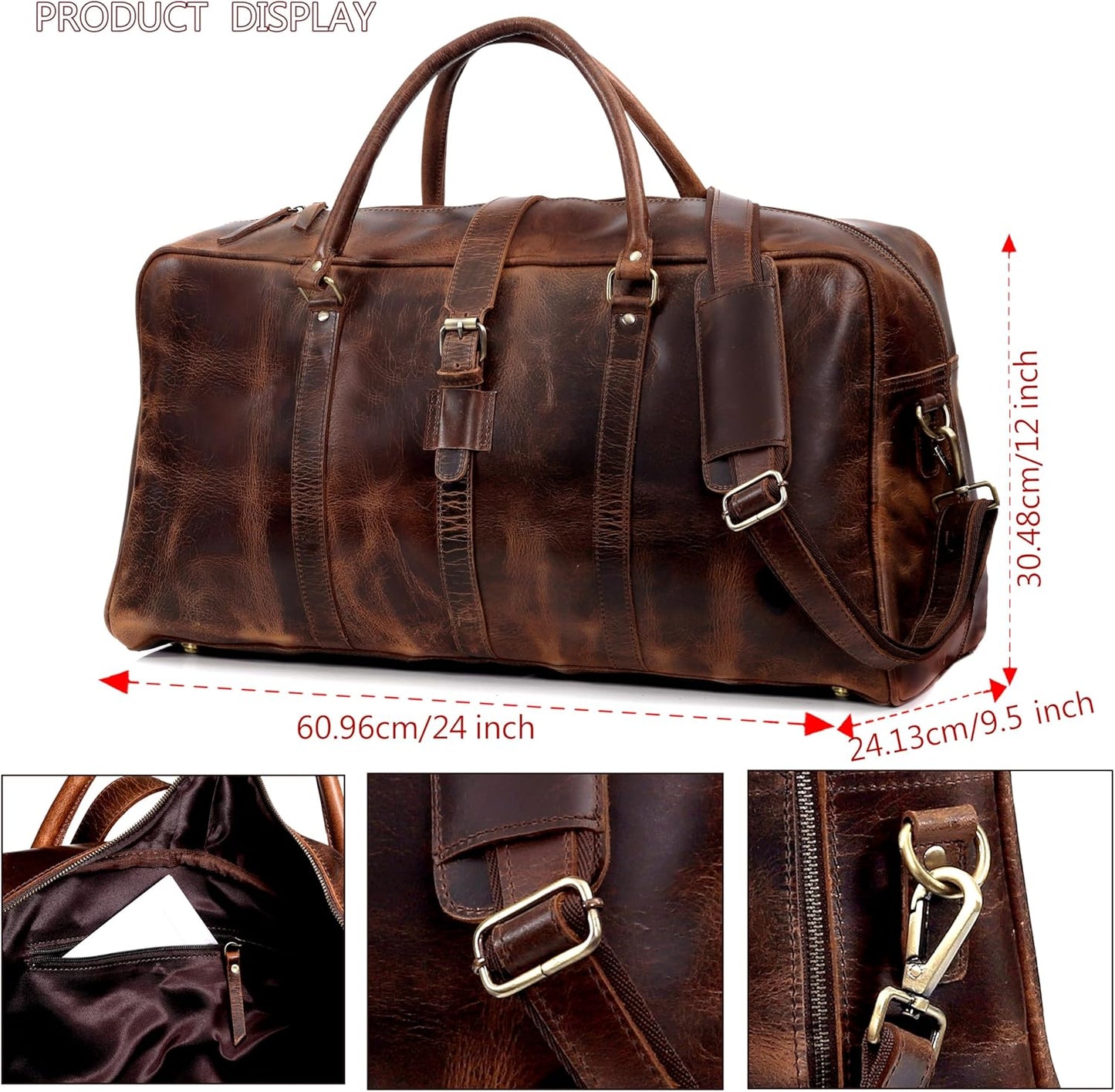 Leather Duffle bag Travel Weekender Bag Carry on Overnight Bag Gym Sports Duffel bag Luggage Bag for Men and Women