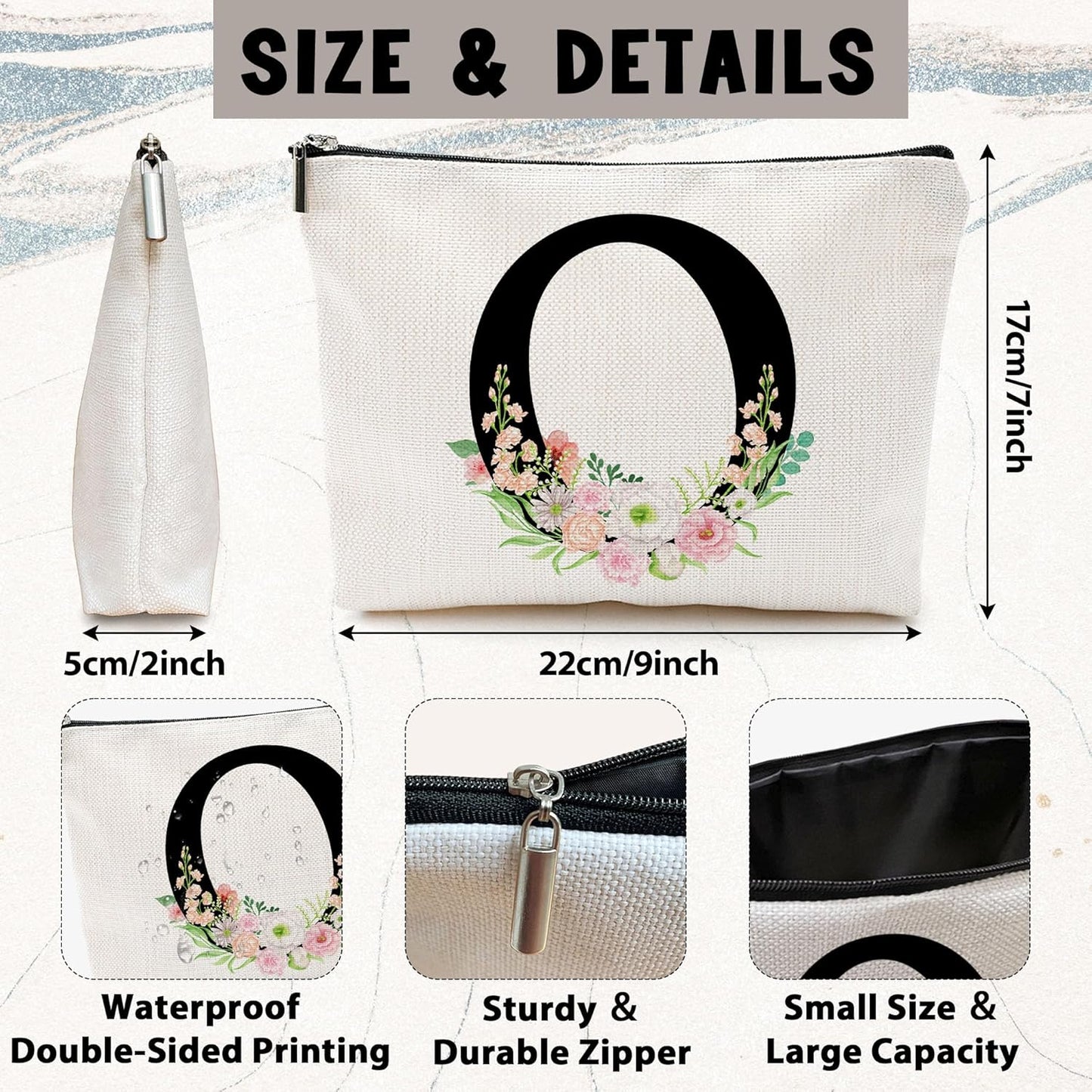 Personalized Letter O Makeup Bag for Women, Birthday Gifts for Mom, Small Zipper Pouch for Purse, Christmas Bridesmaid Friendship Gifts for Sister Daughter, Girls Weekend Gifts for Women-A15