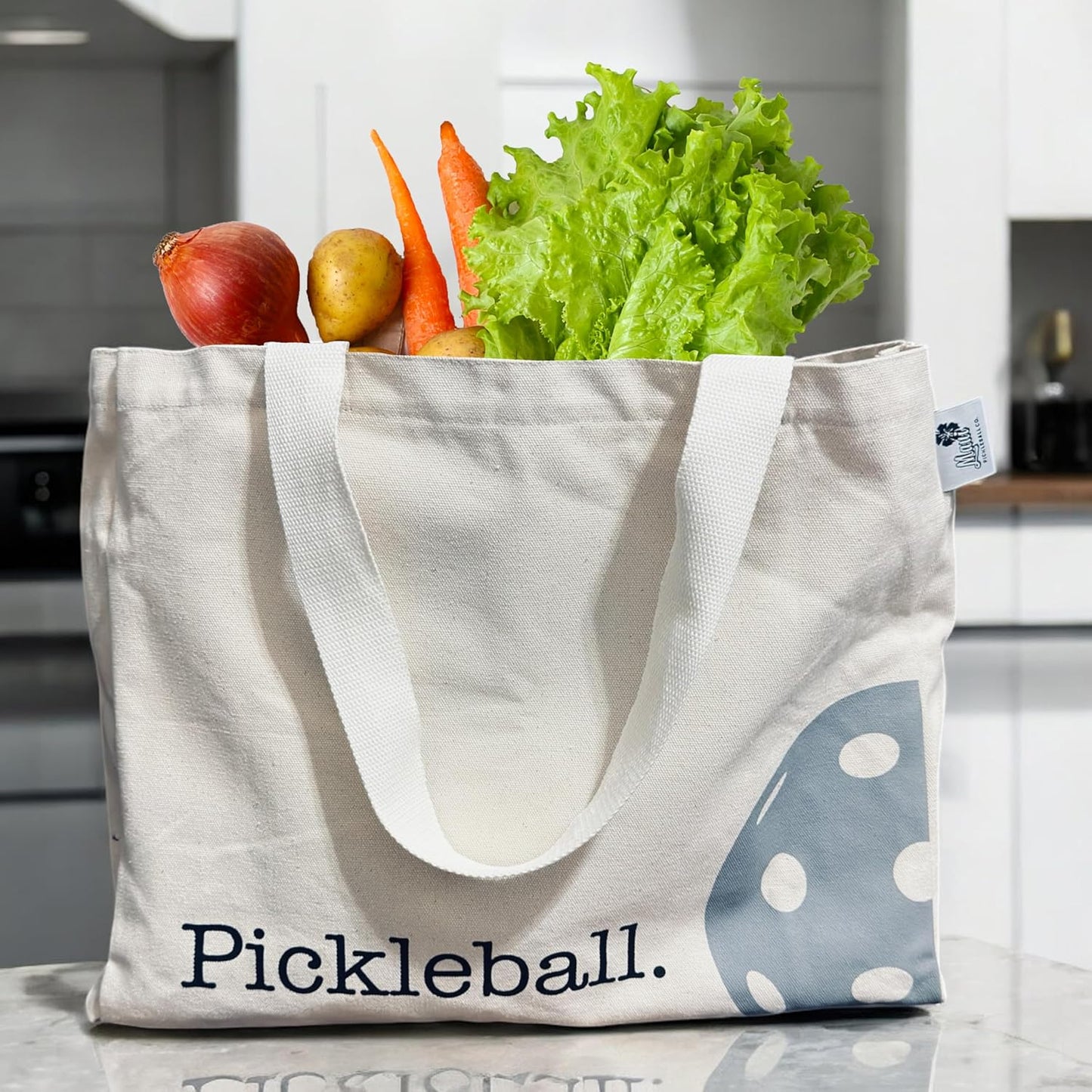 Large Canvas Pickleball Tote - Sustainable, Funny & Cute Grocery Bag