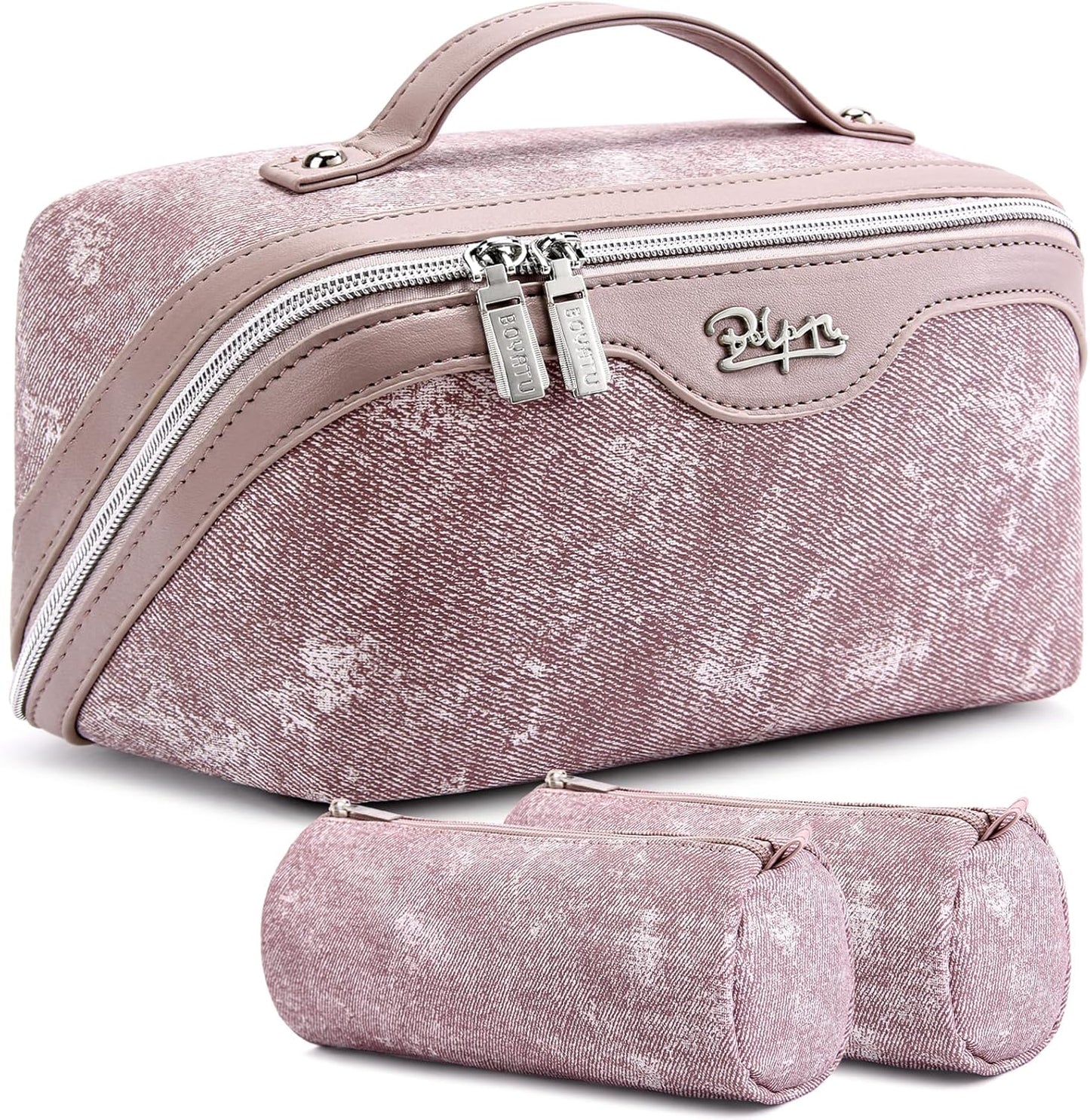 BOYATU Travel Makeup Bag Cosmetic Bags for Women: 3 Sets Large Capacity Make up Bag - Portable Toiletry Bags with Handle for Women(F-2-Purple)