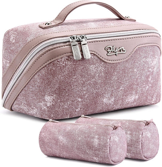 BOYATU Travel Makeup Bag Cosmetic Bags for Women: 3 Sets Large Capacity Make up Bag - Portable Toiletry Bags with Handle for Women(F-2-Purple)