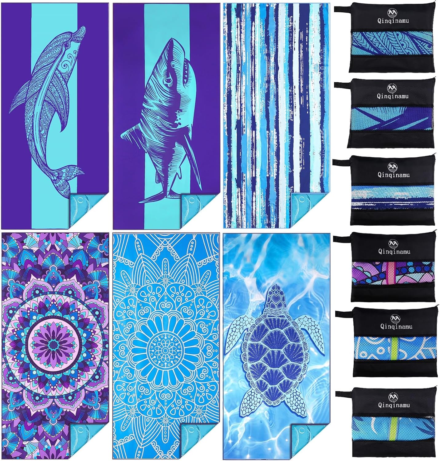 6 Pack Microfiber Oversized Lightweight Beach Towel 71x32 Extra Thin Large Sand Free Towels Travel