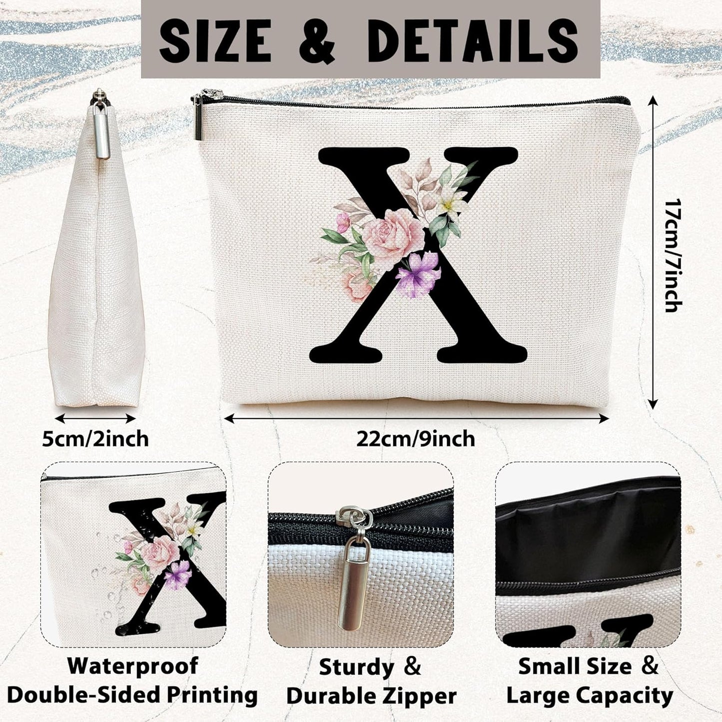 Personalized Letter X Makeup Bag for Women, Birthday Gifts for Mom, Small Zipper Pouch for Purse, Christmas Bridesmaid Friendship Gifts for Sister Daughter, Girls Weekend Gifts for Women-A24