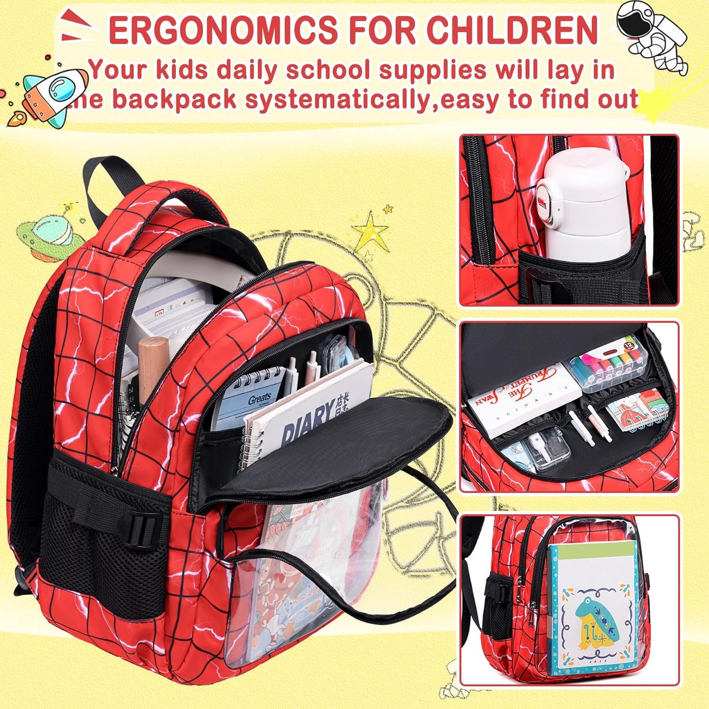 FunnyGifts Kids Backpacks Boys School Bookbag for Elementary Kindergarten Preschool Mochila Para Niños 4 5 6 7 8 9 10 11 12