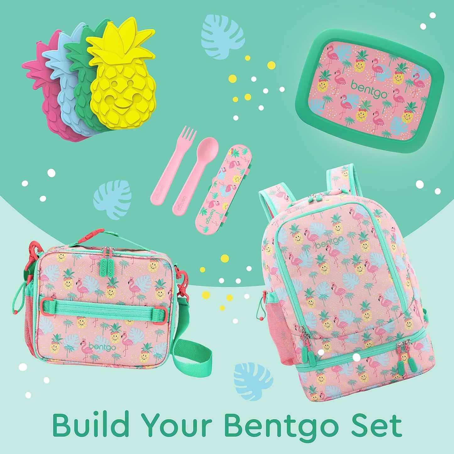 Bentgo Kids 2-in-1 Backpack & Insulated Lunch Bag - Durable 16” Backpack & Lunch Container in Unique Prints for School & Travel - Water Resistant, Padded & Large Compartments (Tropical)