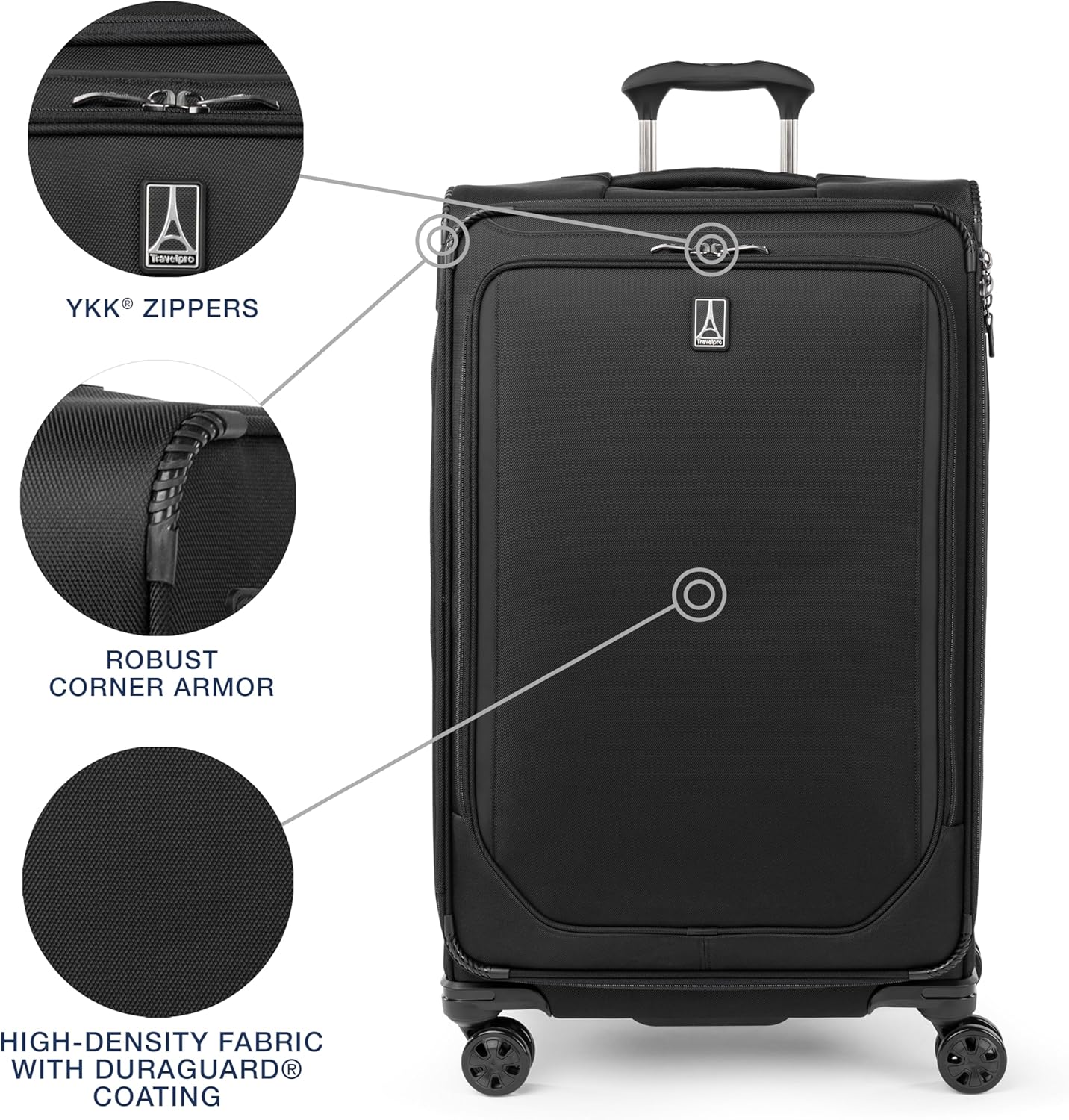 Travelpro Crew Classic Lightweight Softside Expandable Checked Luggage, 8 Wheel Spinner Suitcase