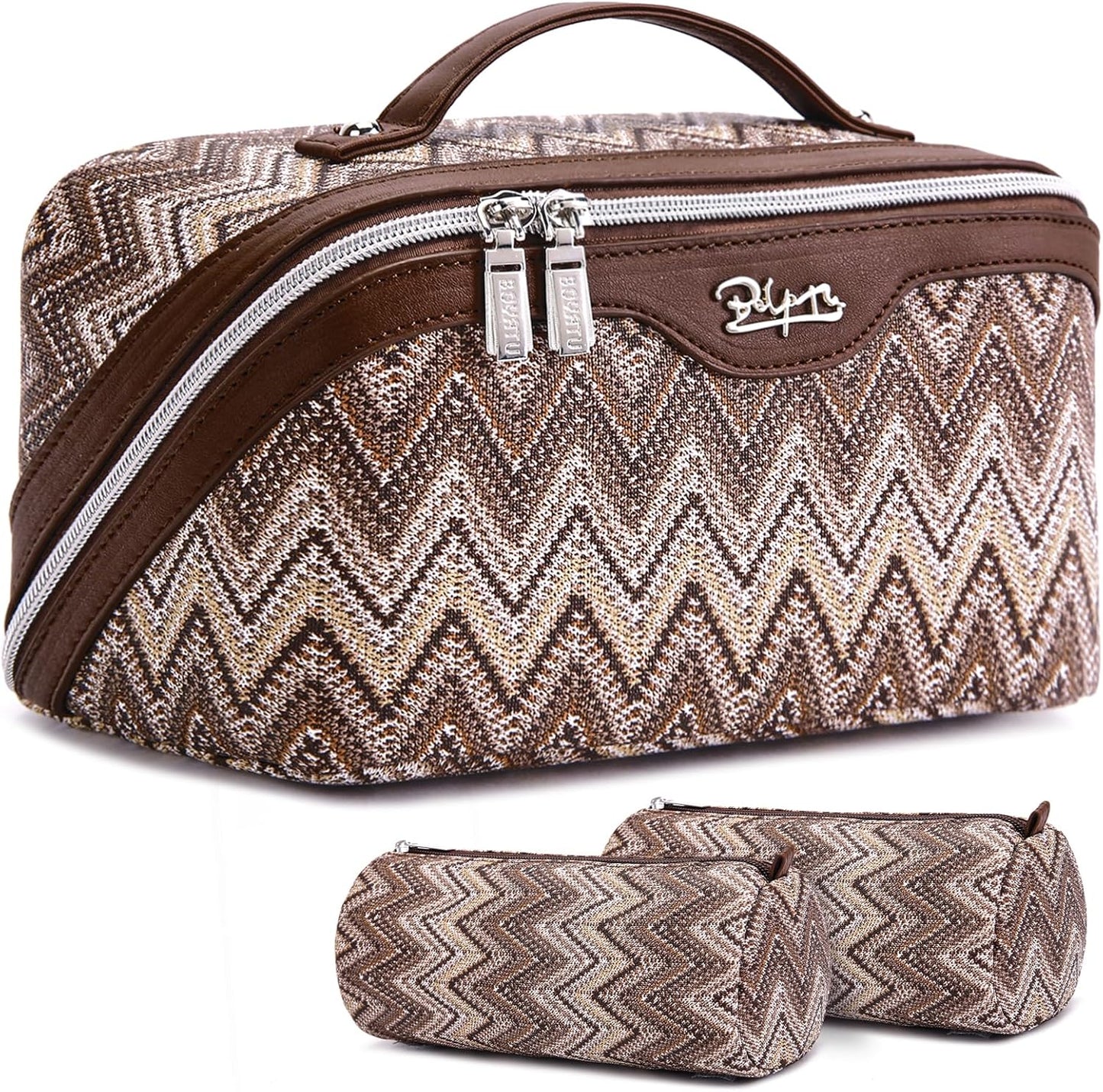 BOYATU Travel Makeup Bag for Women: Western Boho Make up Bag Set of 3 - Large Capacity Vegan