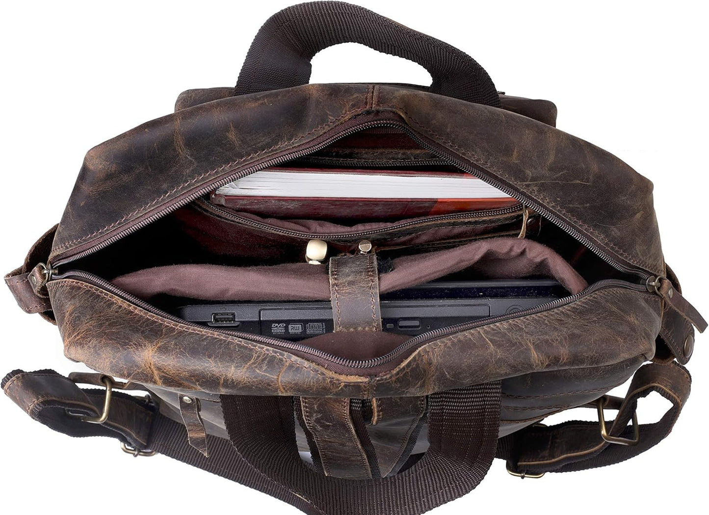 Vintage Buffalo Leather Backpack Multi Pockets Travel Bag for Men/Women