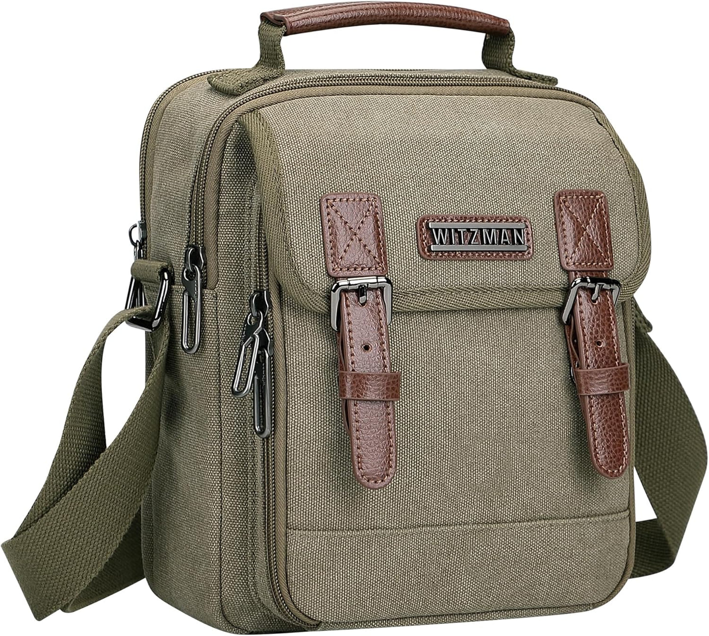WITZMAN Canvas Small Messenger Bag for Men Crossbody Bag Multi-pocket Casual Shoulder Bag Travel Chest Bag