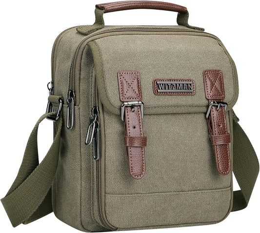 WITZMAN Canvas Small Messenger Bag for Men Crossbody Bag Multi-pocket Casual Shoulder Bag Travel Chest Bag