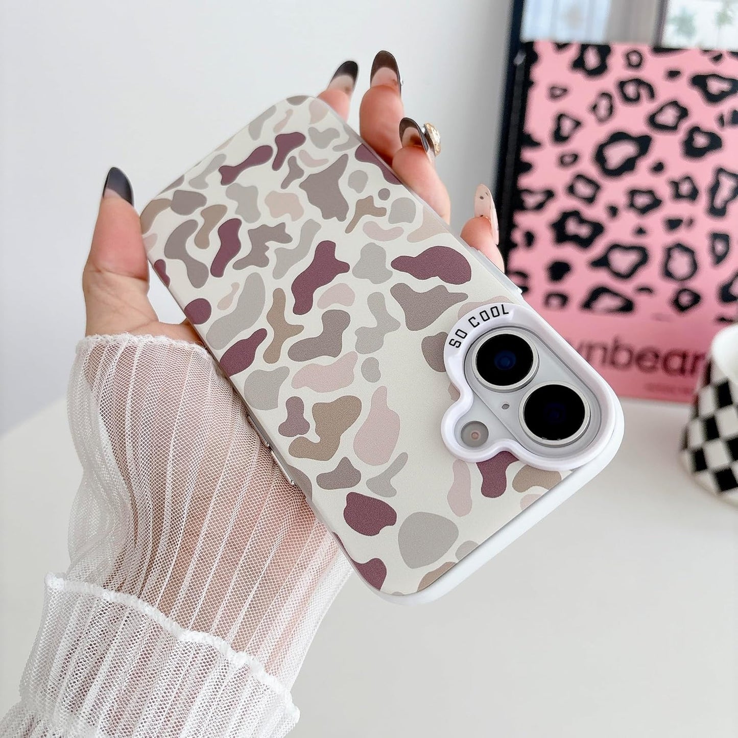 for iPhone 17 Case, Vintage Camo Pattern Design for Men Boys Teens, Cool Camouflage Shockproof Protective Cover for Girls Women - White