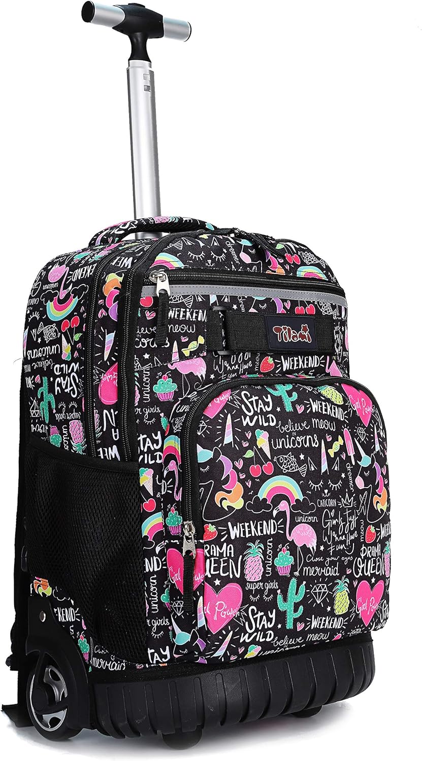 Tilami Rolling Backpack 18 inch Wheeled Backpack School College Student Travel Trip Boys and Girls