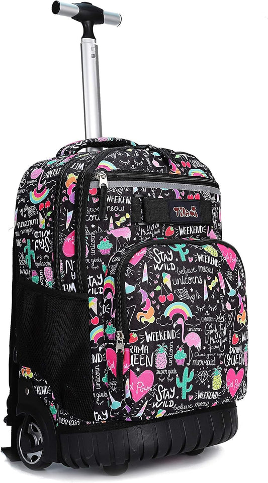 Tilami Rolling Backpack 18 inch Wheeled Backpack School College Student Travel Trip Boys and Girls