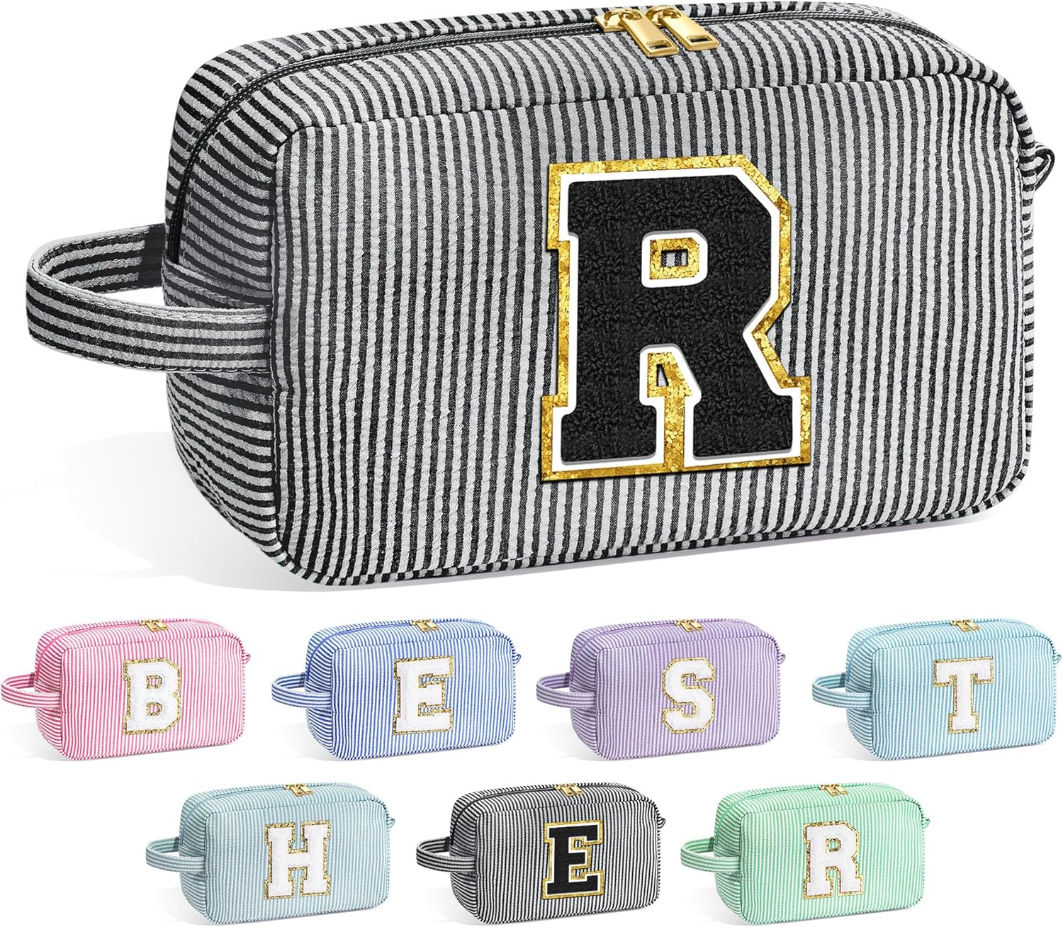 YOOLIFE Initial Makeup Bag - Personalized Cute Cosmetic Bags, Girls Makeup Toiletry Bag Pouch