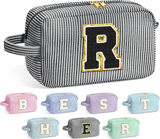 YOOLIFE Initial Makeup Bag - Personalized Cute Cosmetic Bags, Girls Makeup Toiletry Bag Pouch, Makeup Case for Women Her Friend Female Sister Teacher, Birthday Gifts for Women R