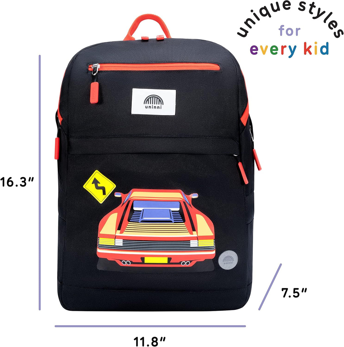 uninni 16" Kid's Backpack for Girls and Boys Age 6+ with Padded, and Adjustable Shoulder Straps.