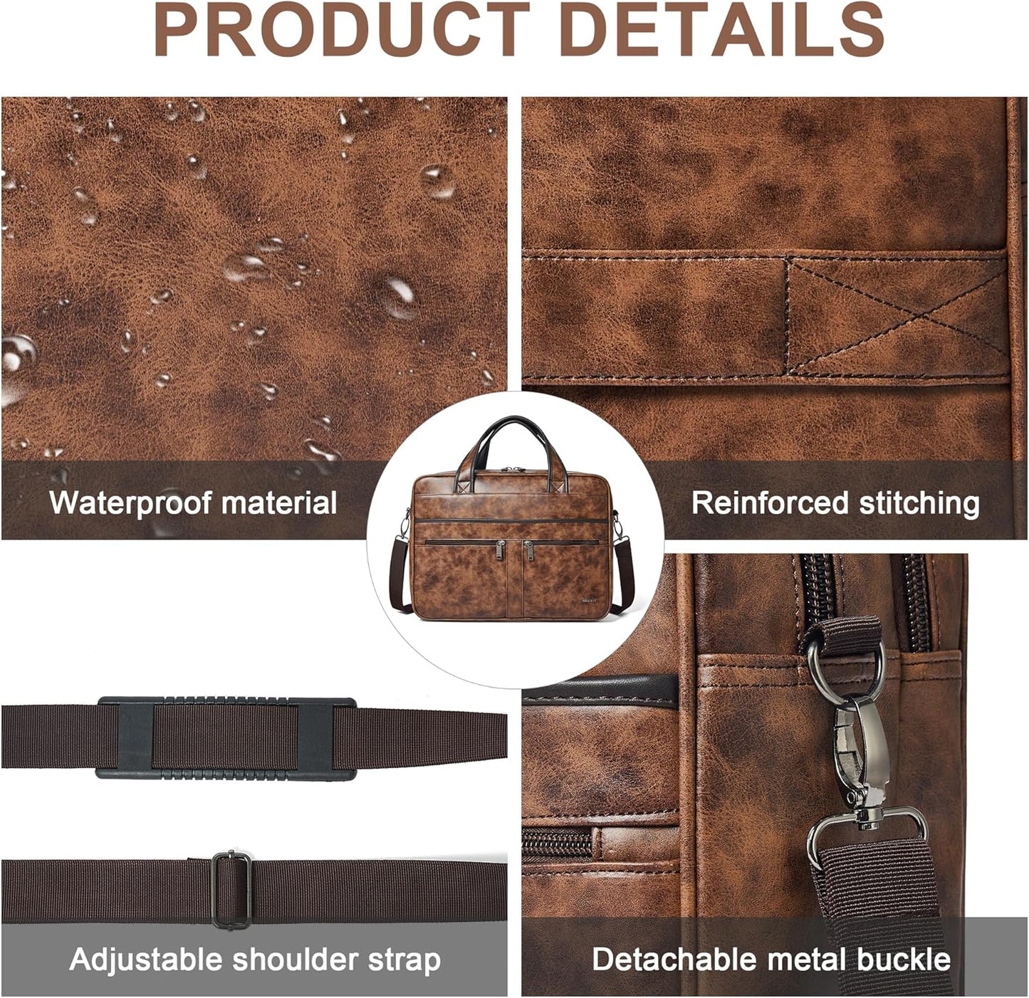 Shrrie Leather Messenger Bag for Men&Women 16 inch Laptop Bag,Water-Resistant Retro Leather Briefcase for Men Business,Work