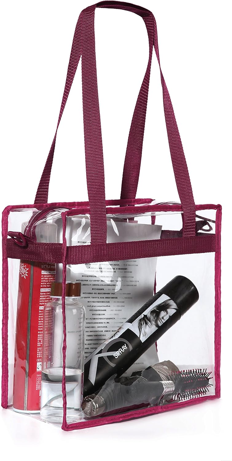 BAGAIL Clear Bags 12x6x12 Stadium Approved Clear Tote Bag with Zipper Closure Crossbody Shoulder Bag with Adjustable Strap