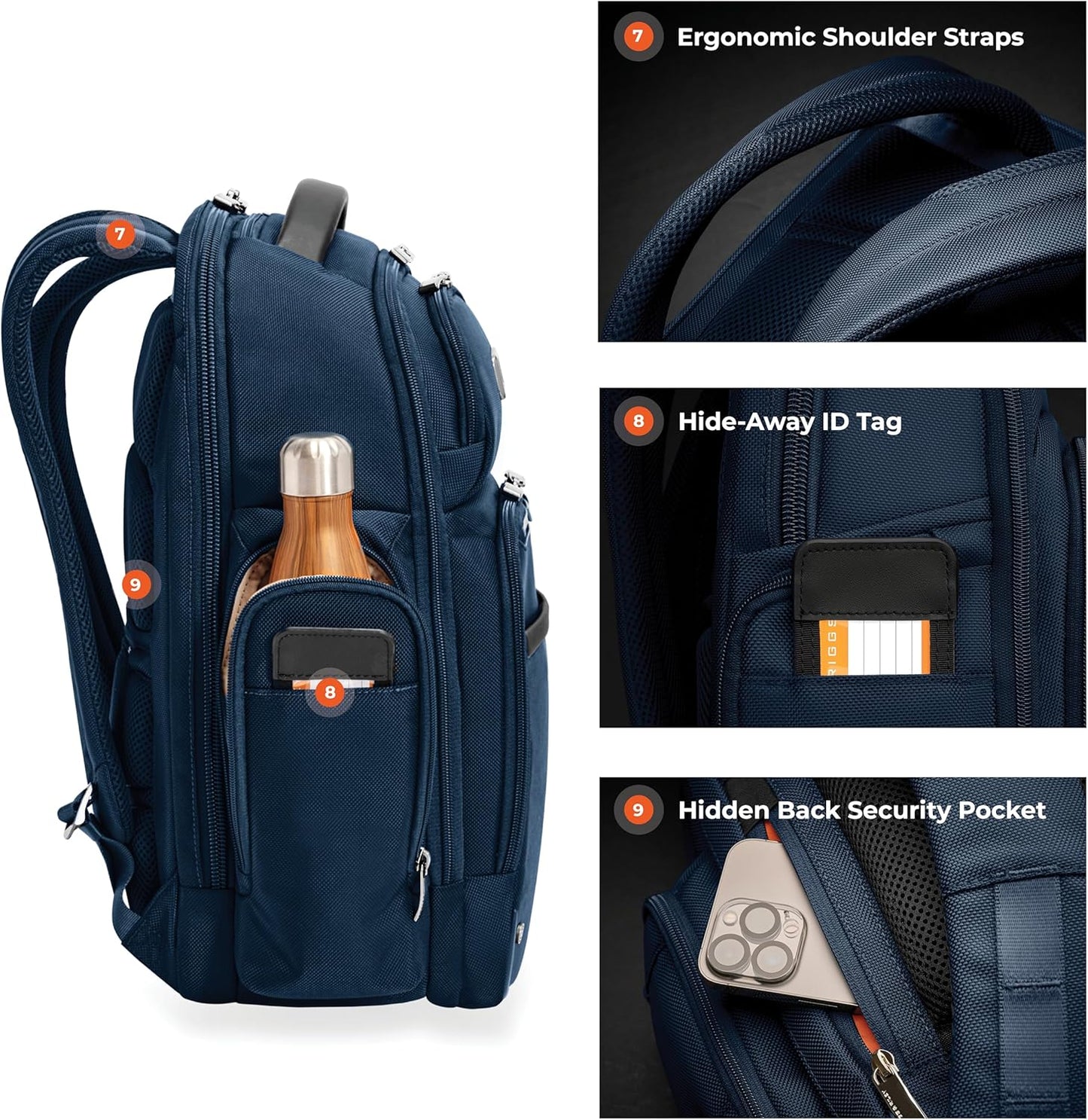 Briggs & Riley Large Cargo Backpack for Women & Men - Laptop Backpack, For Work & Travel, Spacious & Durable, Padded Straps, Fits up to 17" Laptop - @work Collection, Navy