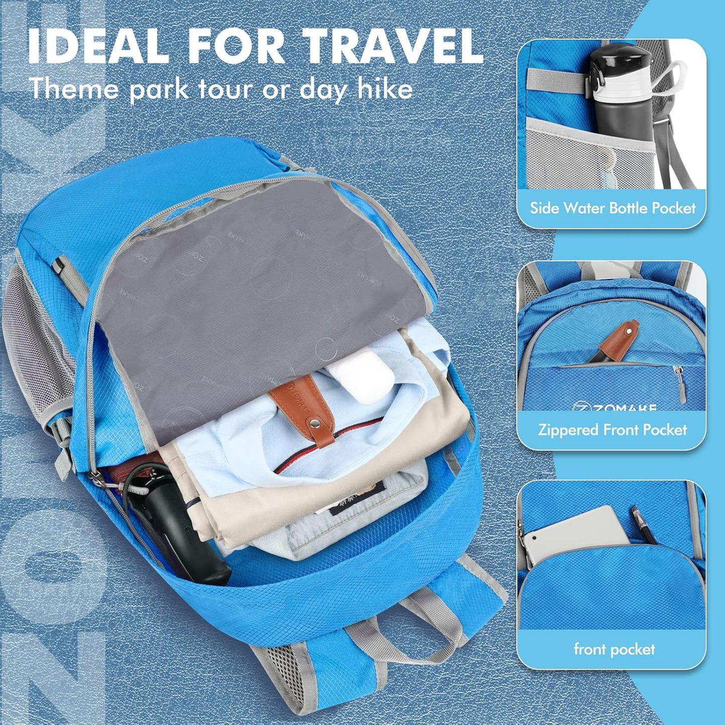 ZOMAKE Lightweight Packable Backpack 30L, Foldable Hiking Backpacks Water Resistant Compact Folding
