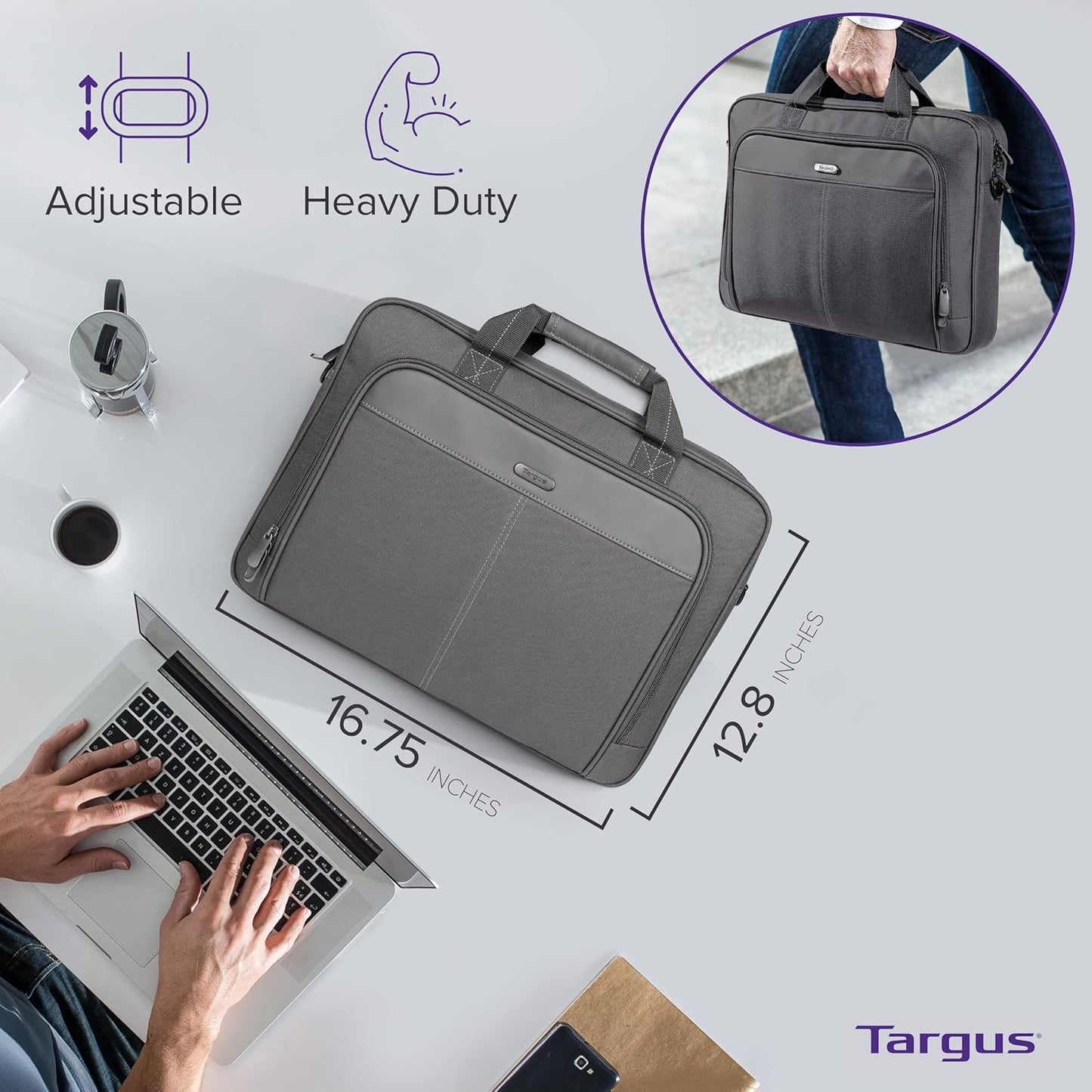 Targus Classic Slim Laptop Bag - Ergonomic Briefcase and Messenger Bag - Spacious Foam Padded for Laptops and Under