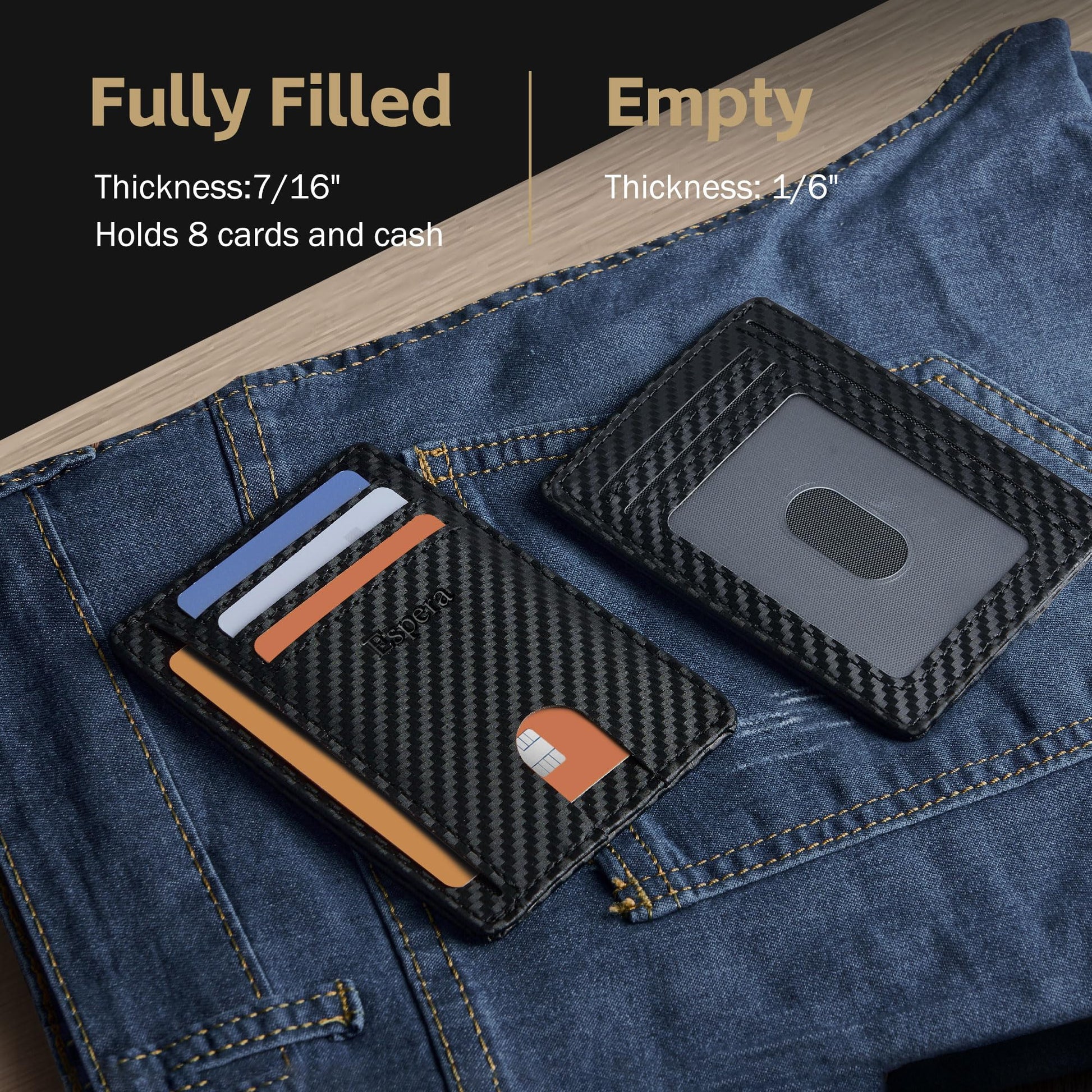 Espera Slim Minimalist Front Pocket Wallet for Men, RFID Blocking Credit Card Holder, Thin Travel