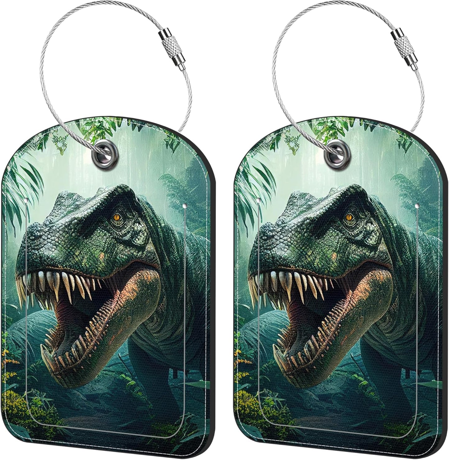2 Pack Cute Luggage Tag for Suitcases Dinosaur in The Forest Leather Luggage Tags with Stainless Steel Loop Privacy Flap Name Tags,Men and Women Travel Bag Suitcase Tags