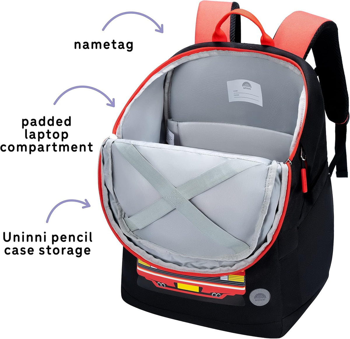 uninni 16" Kid's Backpack for Girls and Boys Age 6+ with Padded, and Adjustable Shoulder Straps.