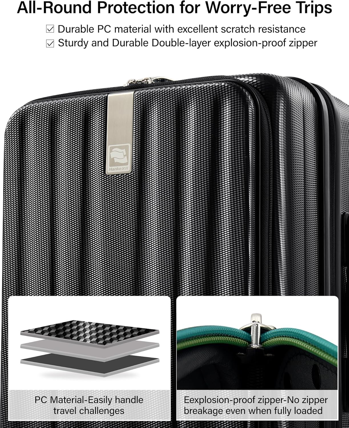 Hanke 26 Inch Expandable Luggage Top Opening Checked Bag Luggage Hard Shell Suitcases with Wheels