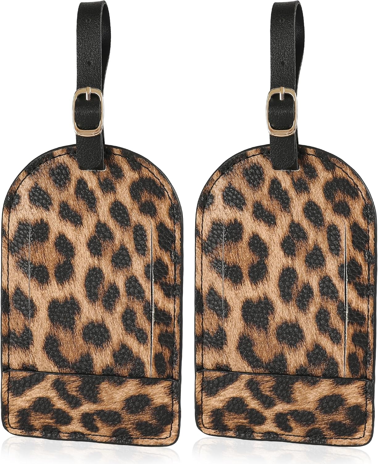 Vegan Leather Luggage Tags for Suitcase Tag Set Privacy Protection with Identifie Name Lable ID Card Baggage tag for Men Women Travel Accessories, 2/4 Pack (LT06-Leopard)